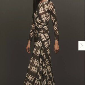 By Anthropologie Long-Sleeve Ruched Mesh Midi Dress